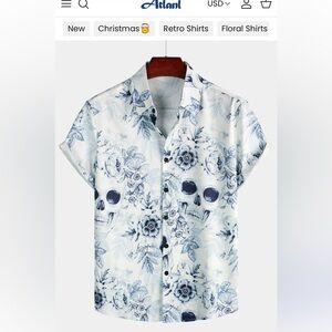 Black and White Skull Floral Men's Casual Shirt